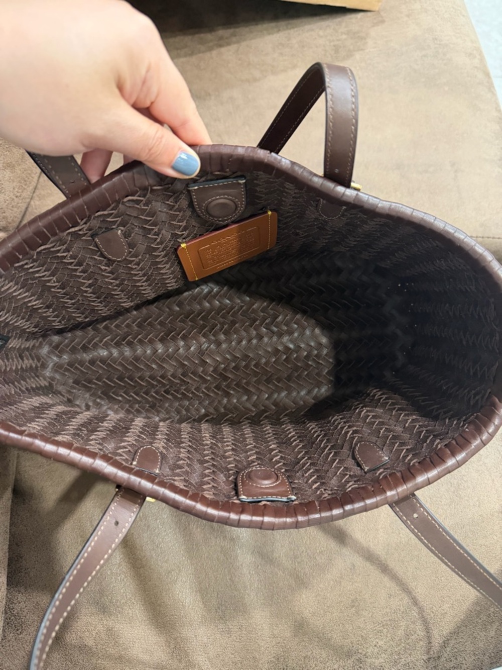 COACH Woven Leather Swing Tote Maple Retail CBF83 $600 - Picture 11 of 14
